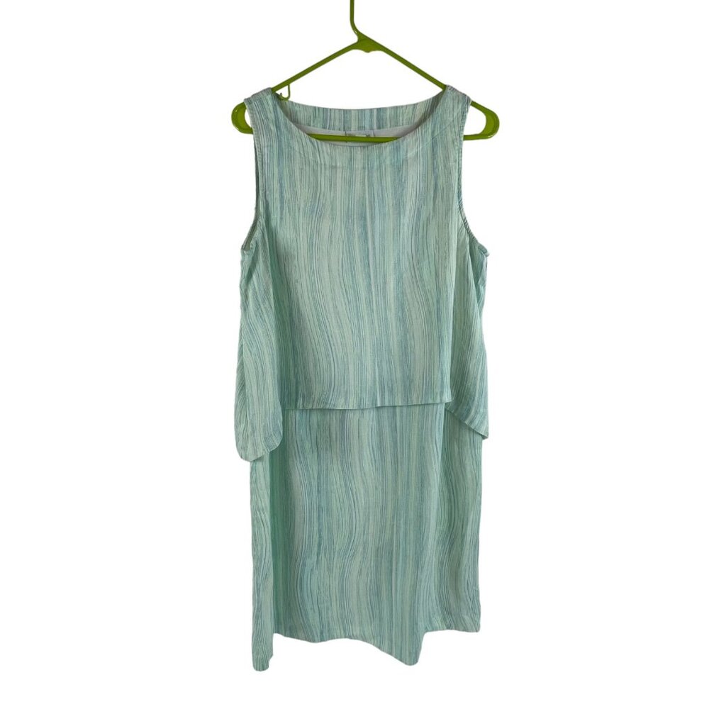 J Jill Pure Linen Tiered Dress Sz Medium Womens Knee Length Striped Lightweight